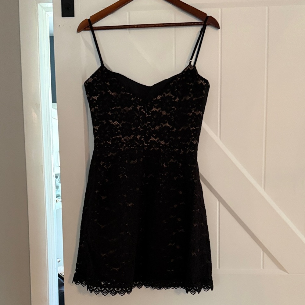 Black Lace Slip Dress with Blue Floral Embroidery - Picture 2 of 5
